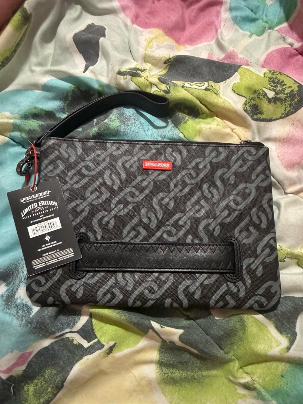 Sprayground Black & Gray Chain Pattern Wristlet Clutch